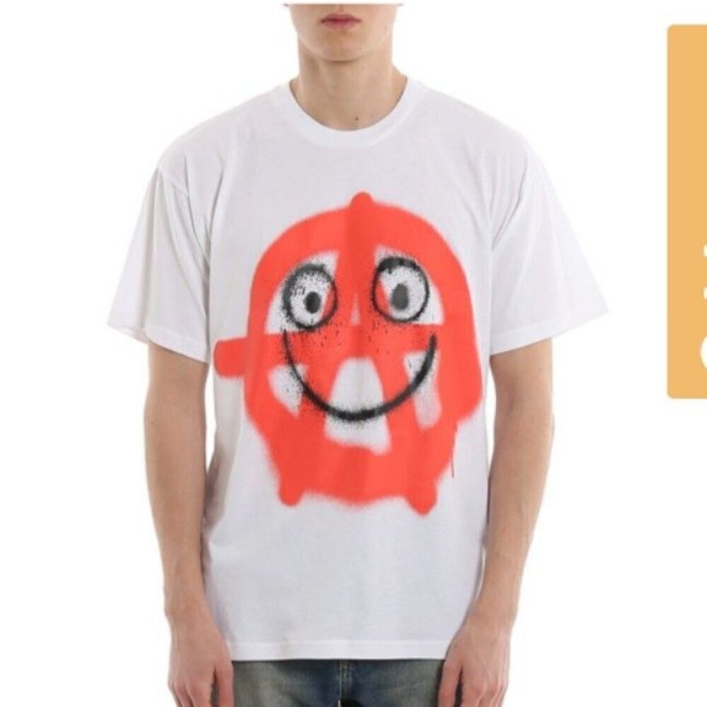 Moschino Couture White Happy Face Print Short Sleeve T-shirt Top Unisex M NWT